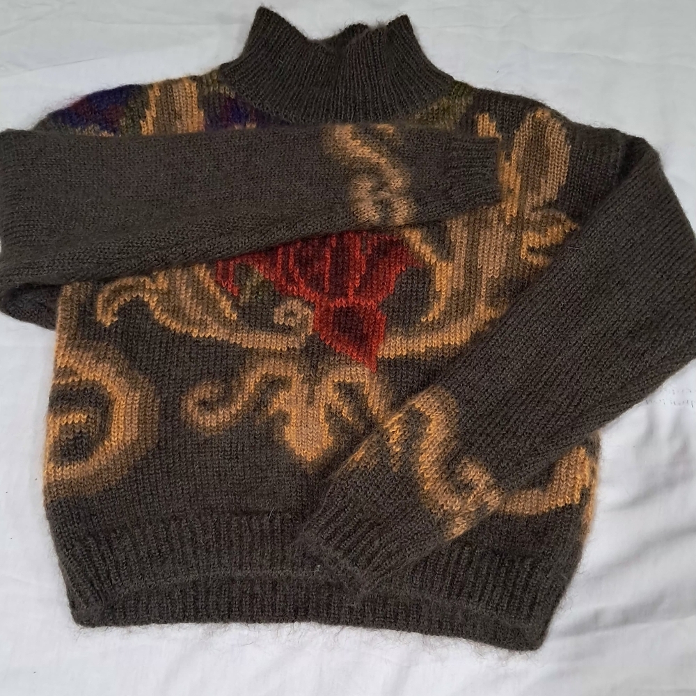 VINTAGE Ellen Tracy Mohair Blend Floral Mock Neck Cropped Sweater Medium - Picture 14 of 16